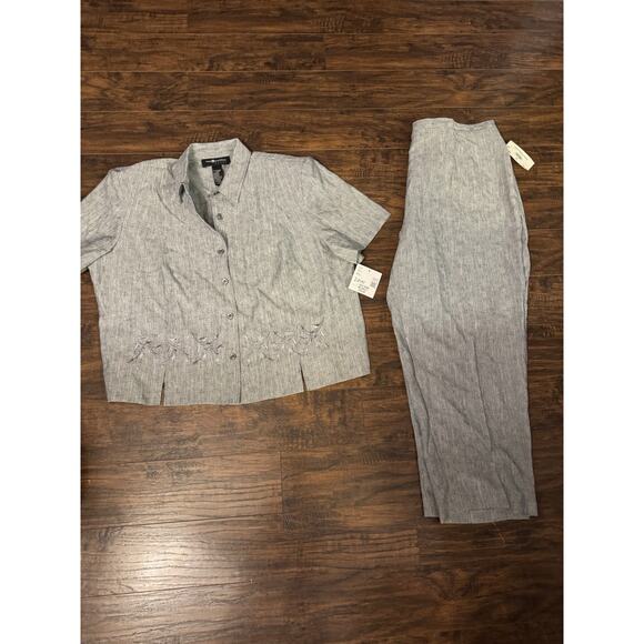 Sag Harbor Women's Pant Suit Size 24W Grey Short Sleeve Unlined Lightweight - Picture 1 of 13
